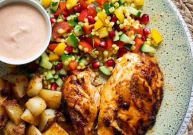 Harissa grilled chicken with pearl couscous salad